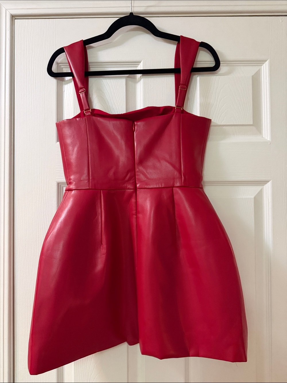 Amanda Uprichard Red Faux Leather Mini Dress with Wide Straps - Picture 3 of 6